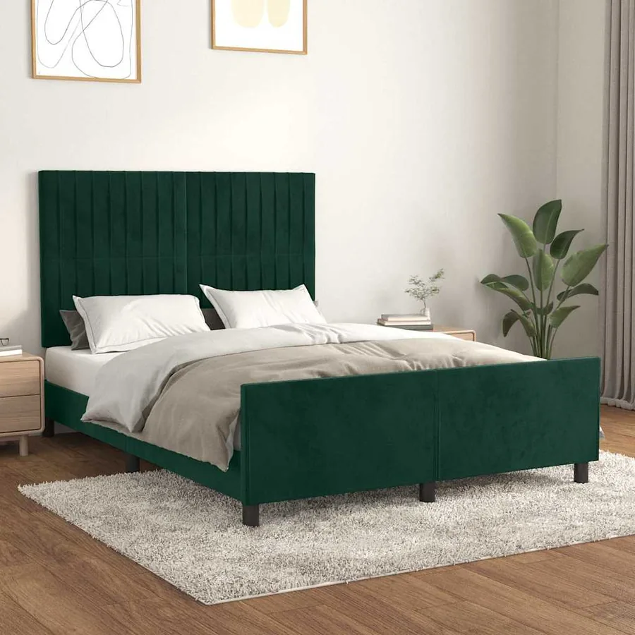 Cadre de lit sans matelas vert foncé 140x190 cm velours