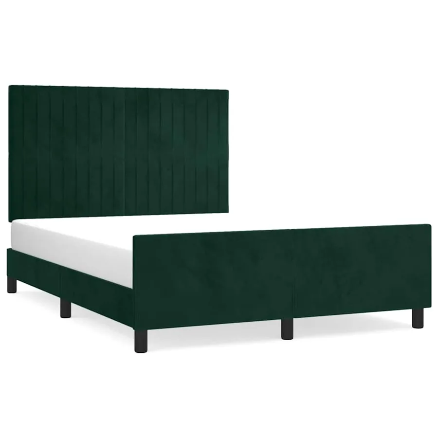 Cadre de lit sans matelas vert foncé 140x190 cm velours - 2