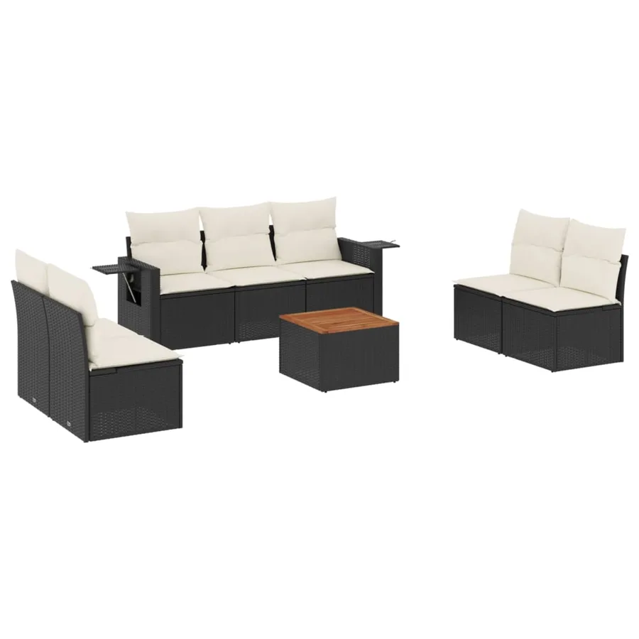 Salon de jardin 8 pcs avec coussins noir résine tressée - 2