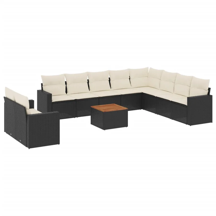 Salon de jardin 11 pcs avec coussins noir résine tressée - 2