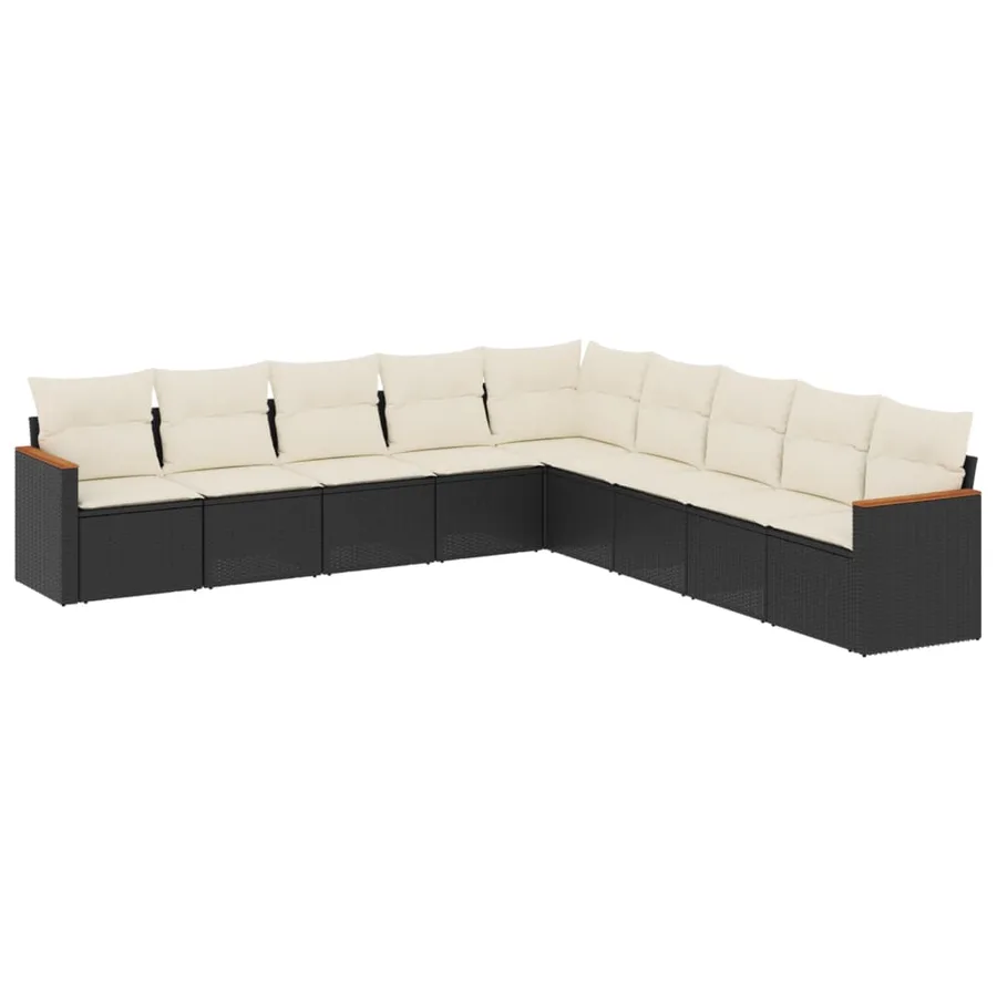 Salon de jardin 9 pcs avec coussins noir résine tressée - 2