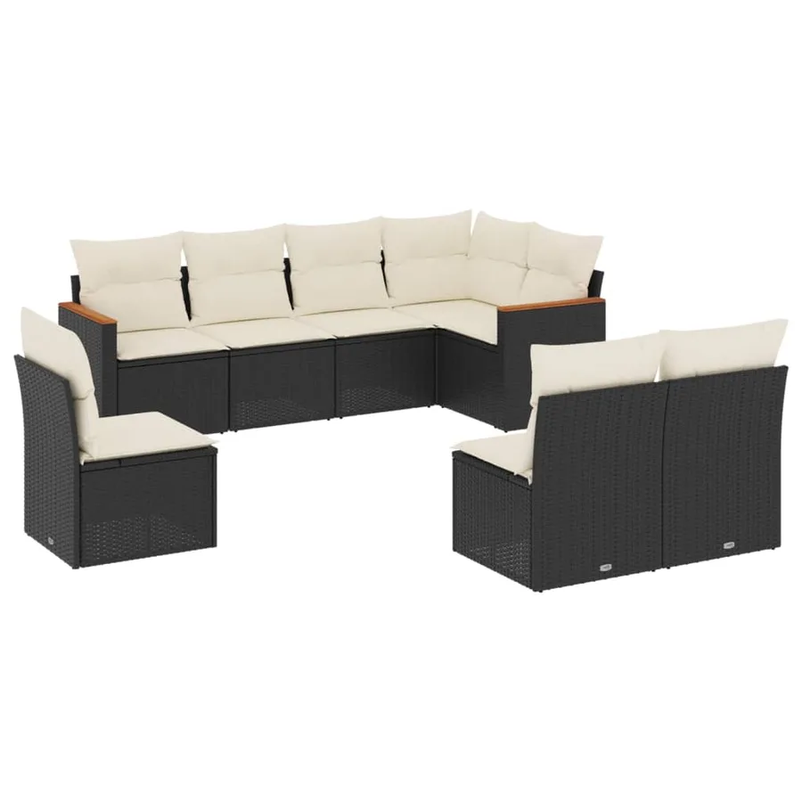 Salon de jardin 8 pcs avec coussins noir résine tressée - 2