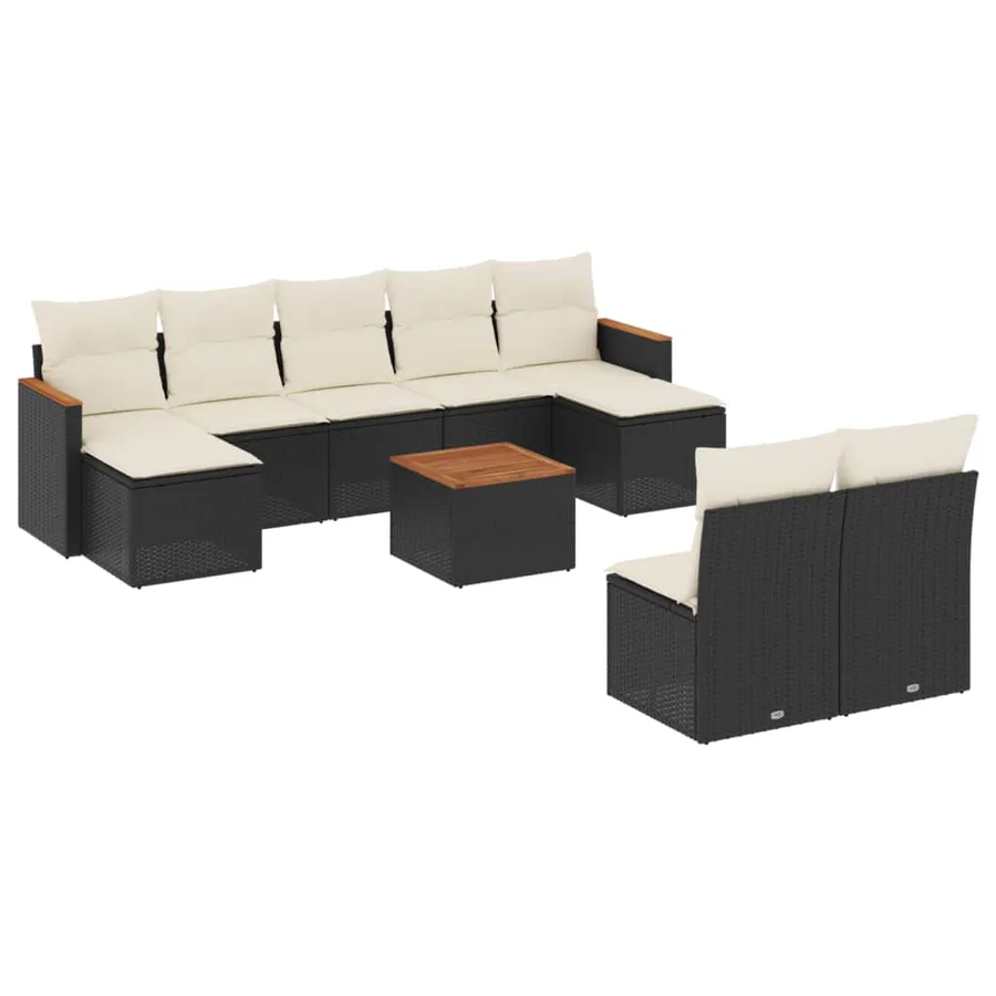 Salon de jardin 10 pcs avec coussins noir résine tressée - 2
