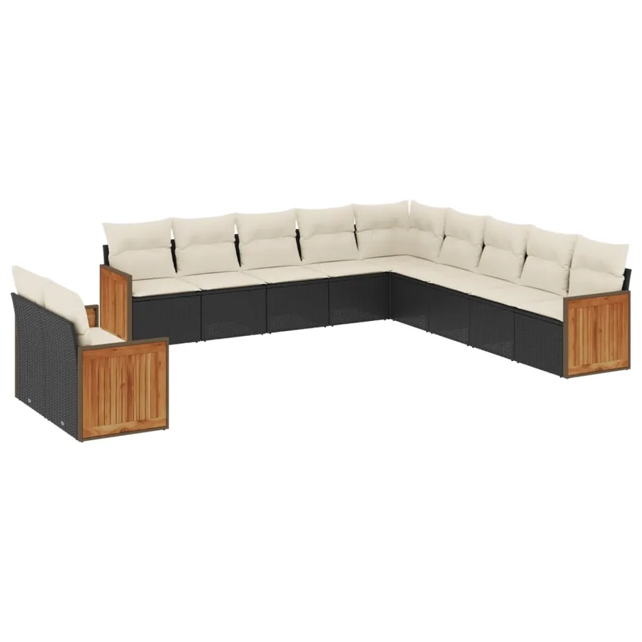 Salon de jardin 11 pcs avec coussins noir résine tressée - 2