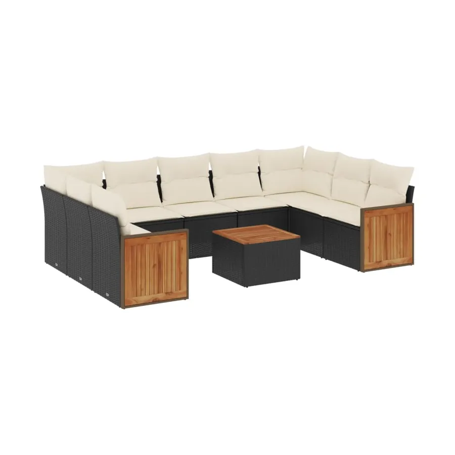Salon de jardin 10 pcs avec coussins noir résine tressée - 2
