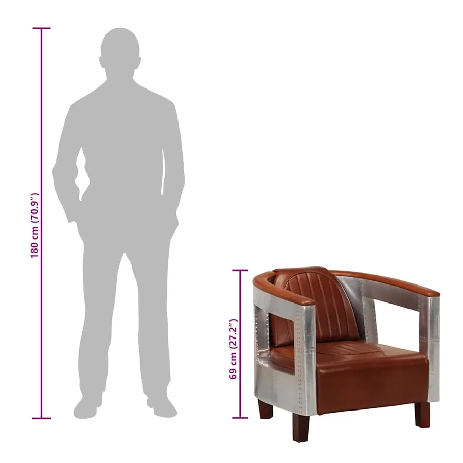Fauteuil en style d'aviation marron cuir véritable - 10