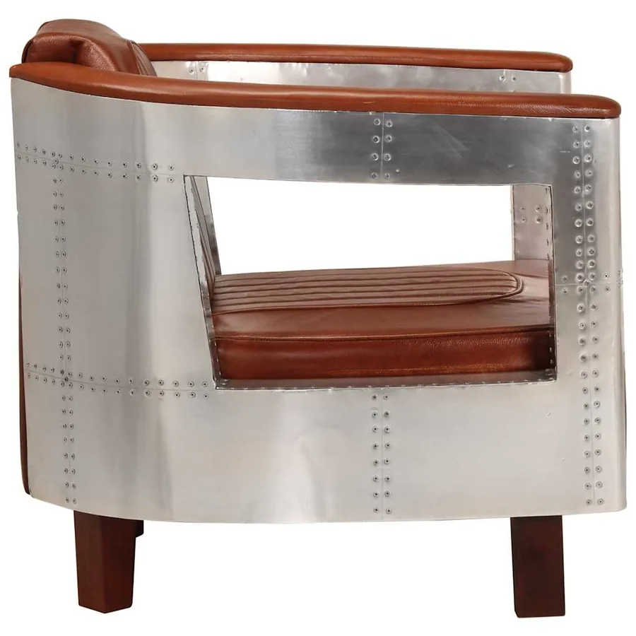 Fauteuil en style d'aviation marron cuir véritable - 3
