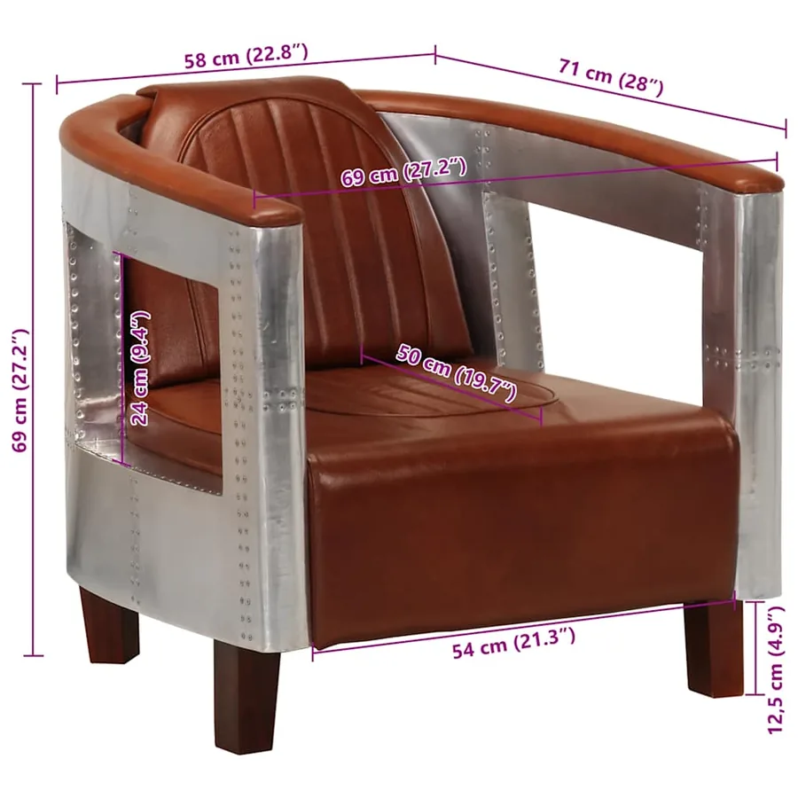 Fauteuil en style d'aviation marron cuir véritable - 9