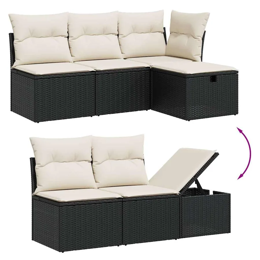 Salon de jardin 5 pcs avec coussins noir résine tressée - 2