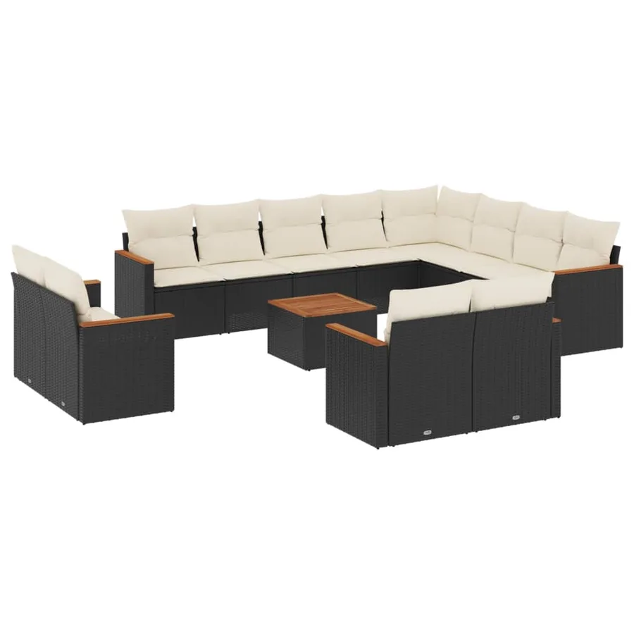 Salon de jardin avec coussins 13 pcs noir résine tressée - 2