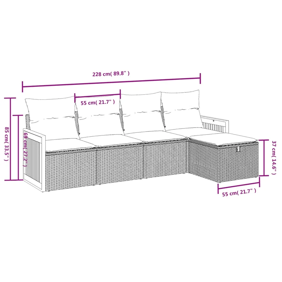 Salon de jardin 5 pcs avec coussins noir résine tressée - 4