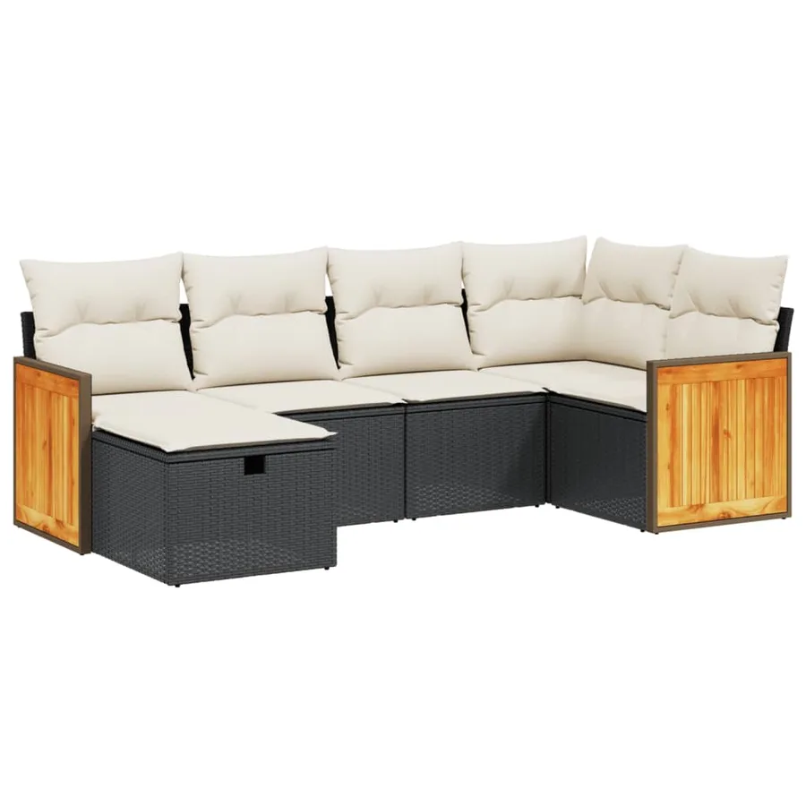 Salon de jardin 6 pcs avec coussins noir résine tressée - 2