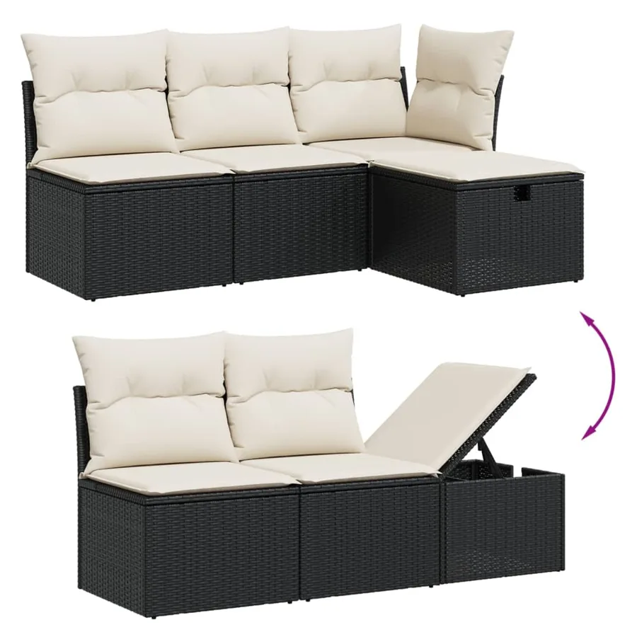 Salon de jardin 6 pcs avec coussins noir résine tressée - 3