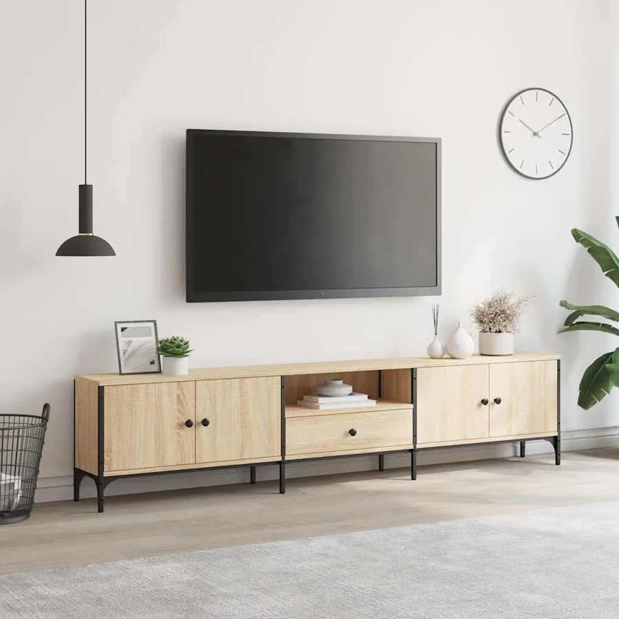 Meuble TV à tiroir chêne sonoma 200x25x44 cm bois d'ingénierie - 3