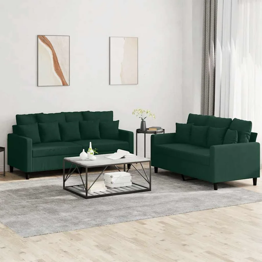 Ensemble de canapés 2 pcs avec coussins Vert foncé Velours