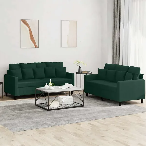 Ensemble de canapés 2 pcs avec coussins Vert foncé Velours