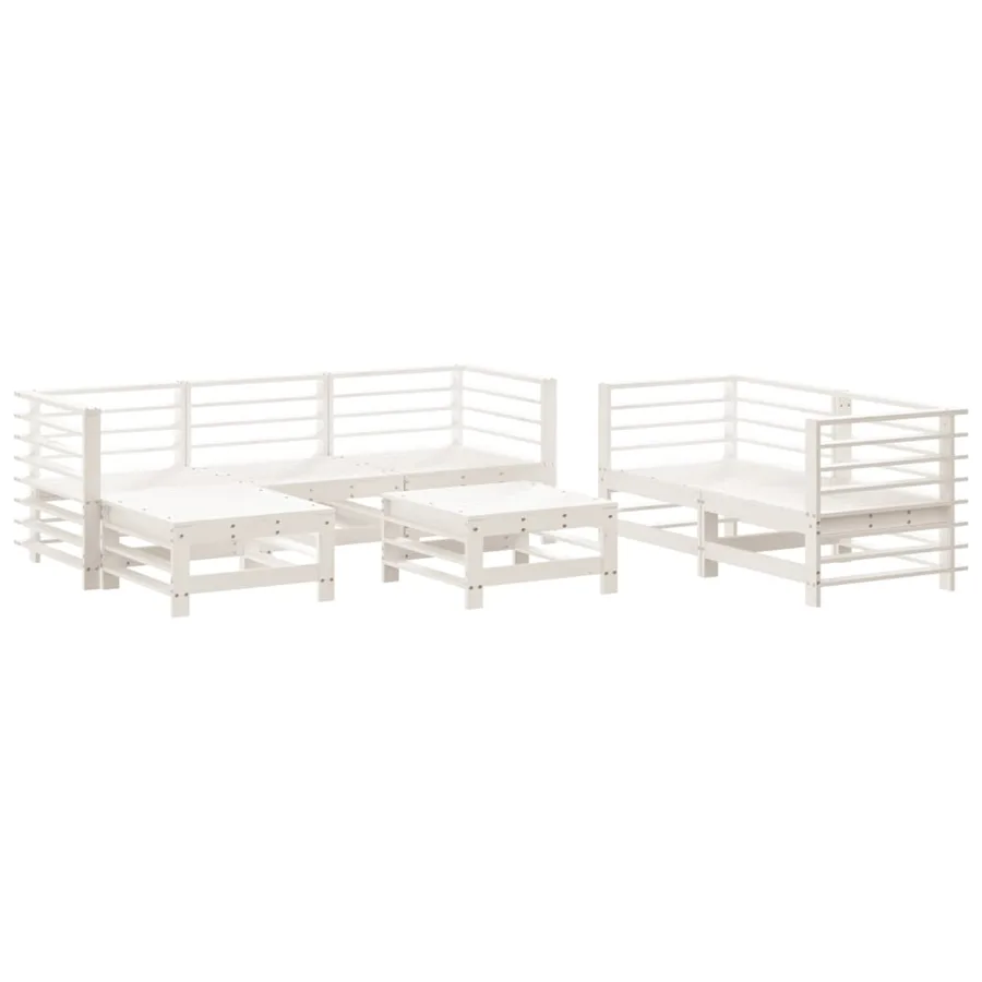 Salon de jardin 7 pcs Blanc Bois de pin massif - 2
