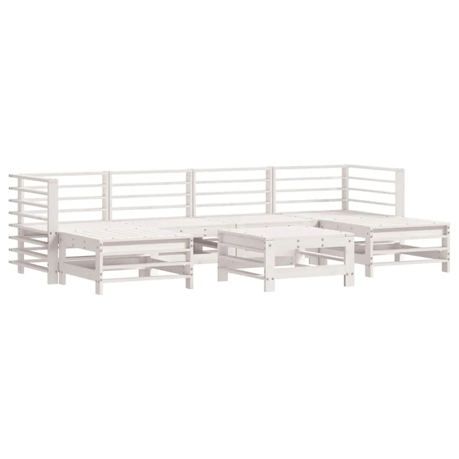 Salon de jardin 7 pcs Blanc Bois de pin massif - 2