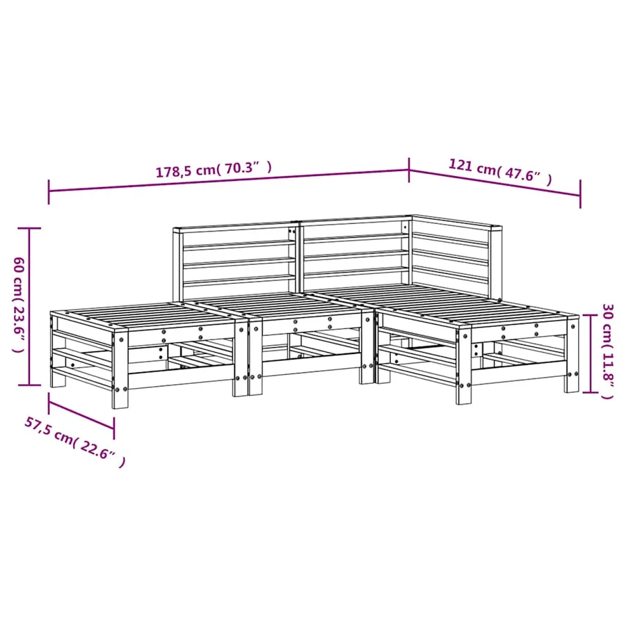 Salon de jardin 4 pcs blanc bois de pin massif - 8