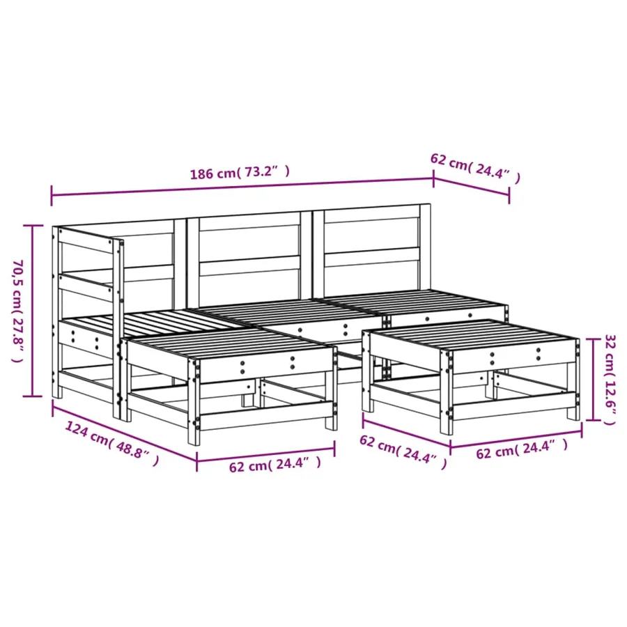 Salon de jardin 5 pcs bois de pin imprégné - 7