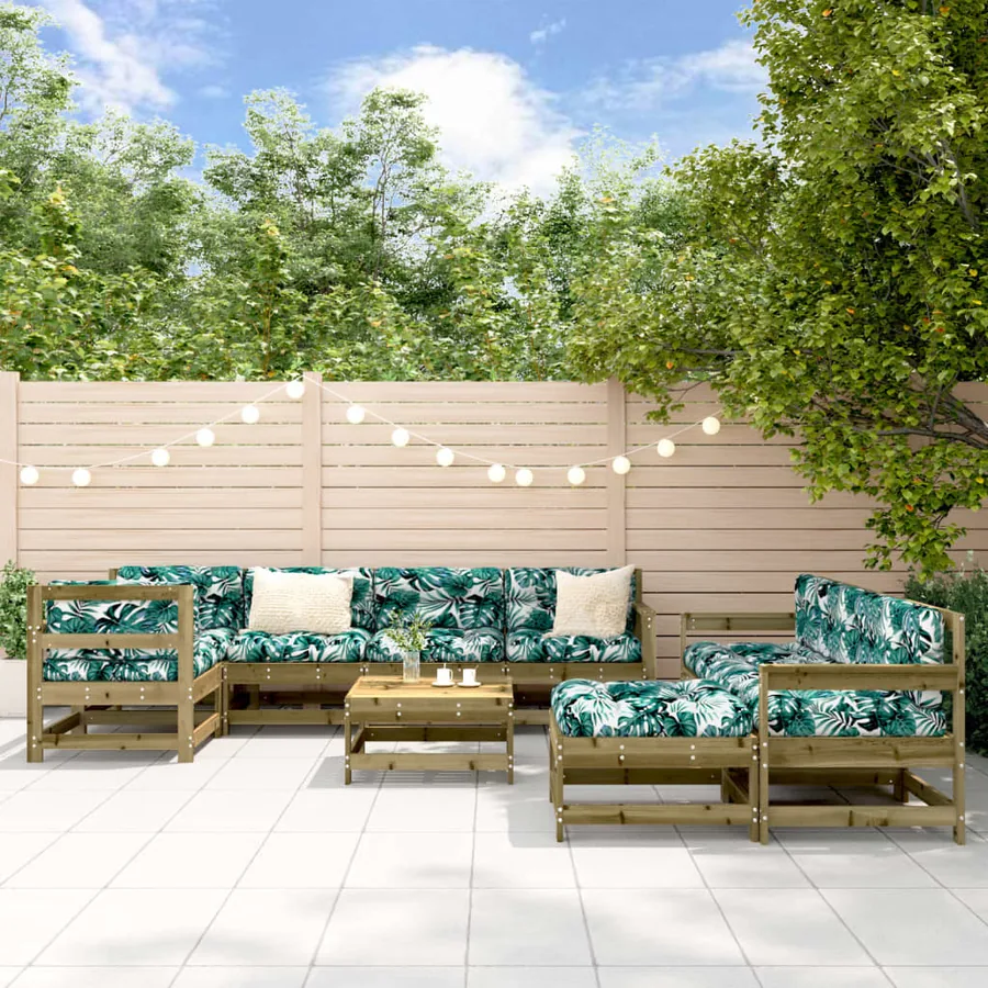 Salon de jardin 10 pcs bois de pin imprégné