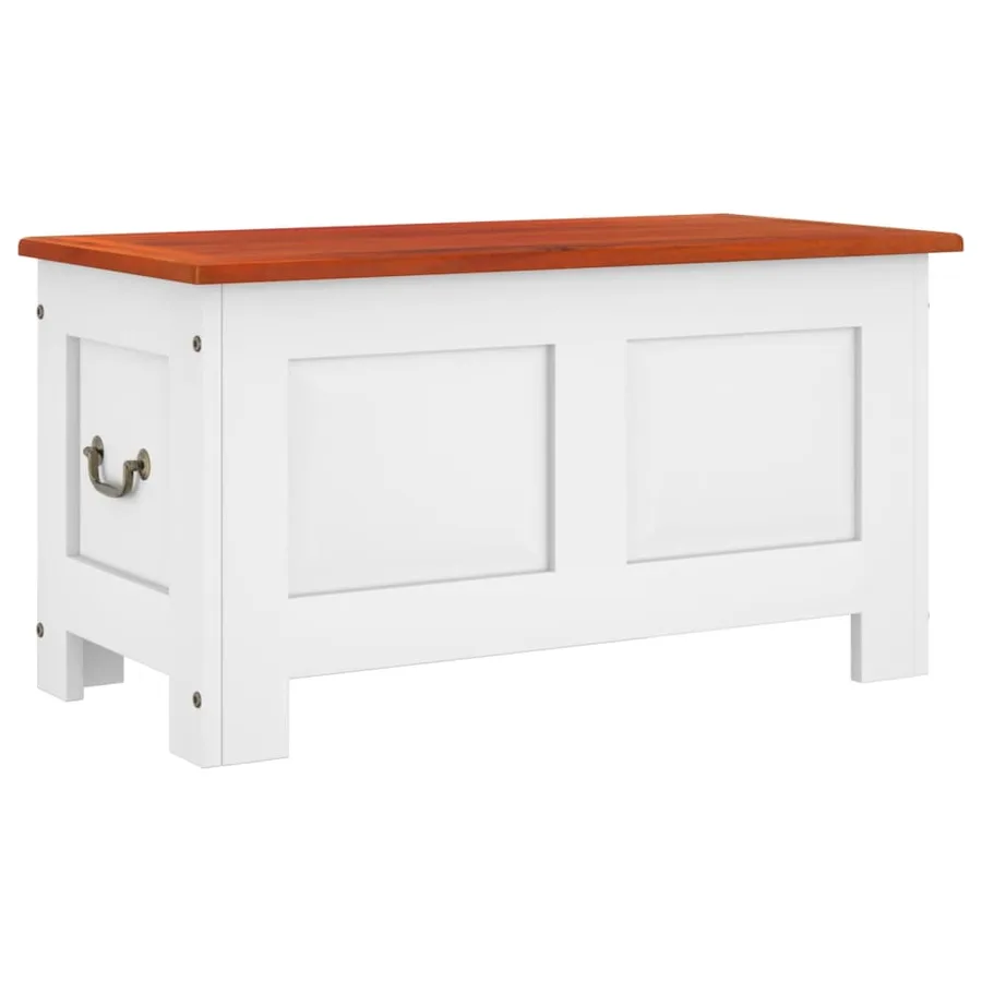 Coffre de rangement et couvercle marron et blanc bois d'acacia - 2
