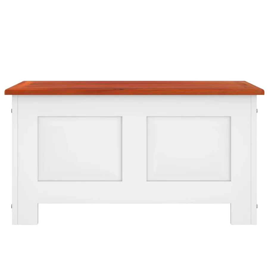 Coffre de rangement et couvercle marron et blanc bois d'acacia - 4