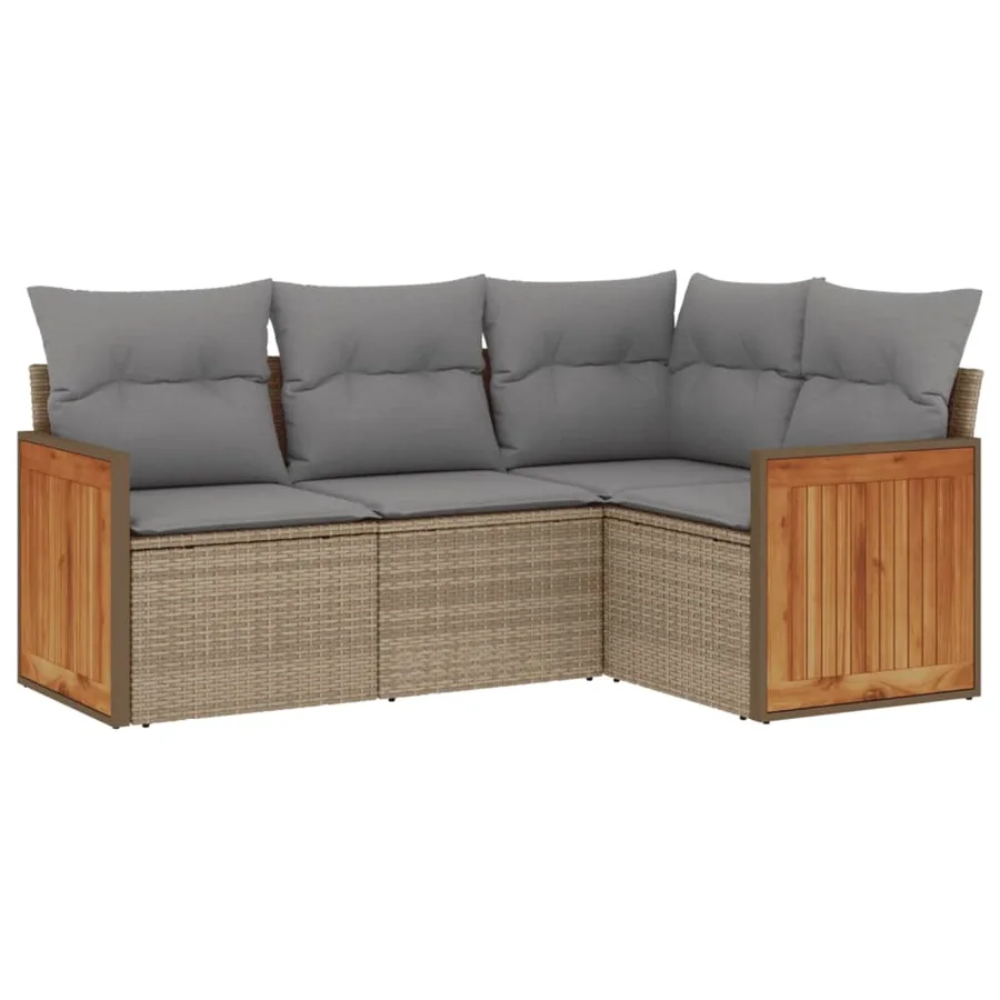 Salon de jardin avec coussins 4 pcs beige résine tressée - 2