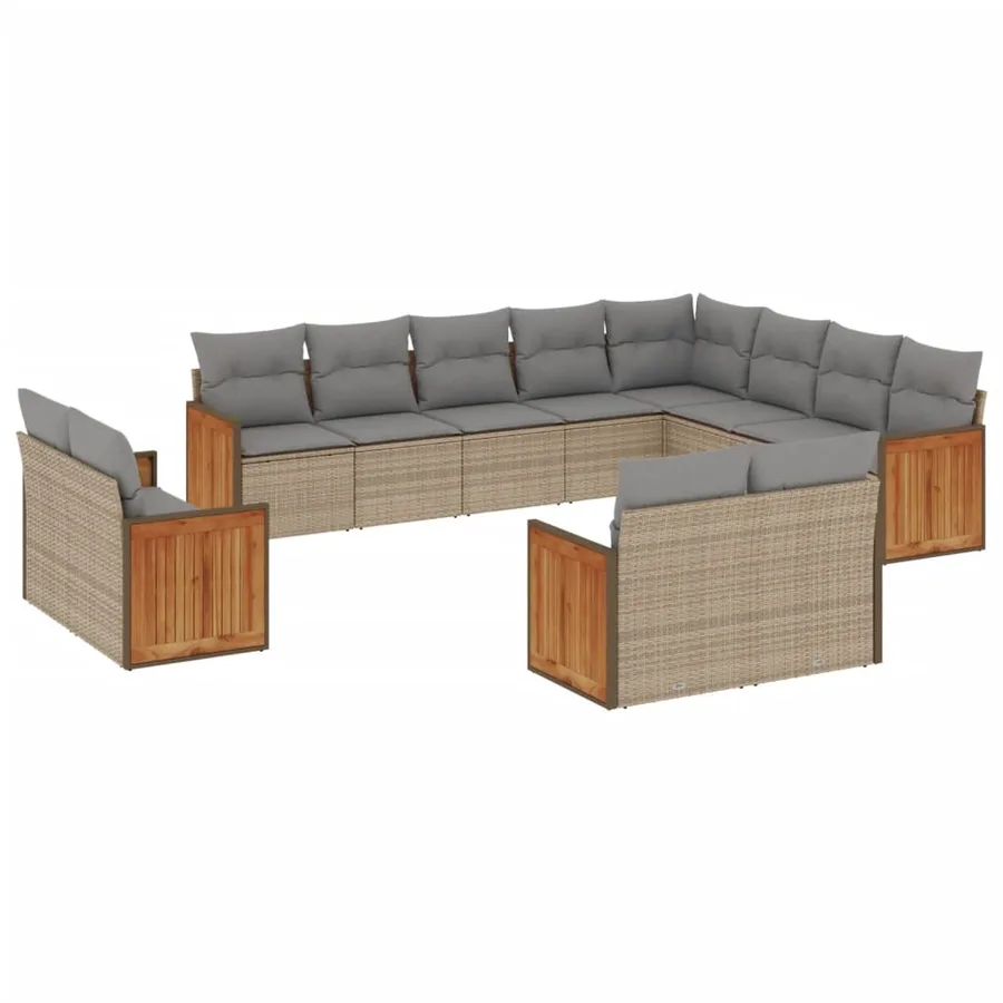 Salon de jardin avec coussins 12 pcs beige résine tressée - 2