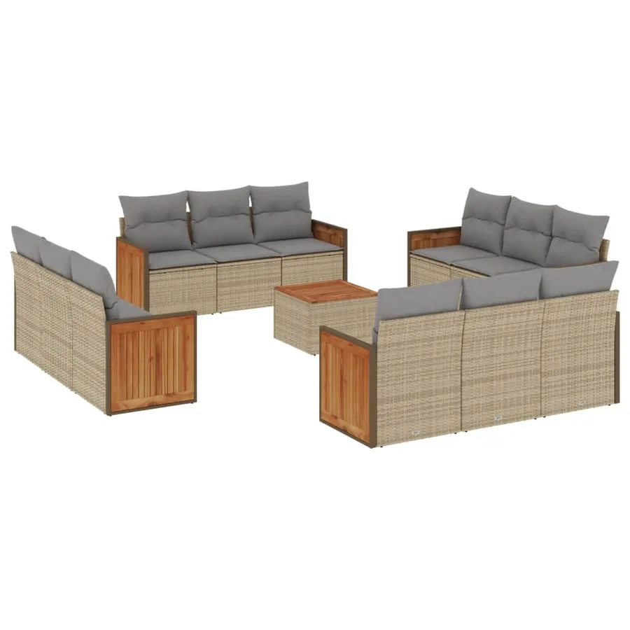 Salon de jardin avec coussins 13 pcs beige résine tressée - 2