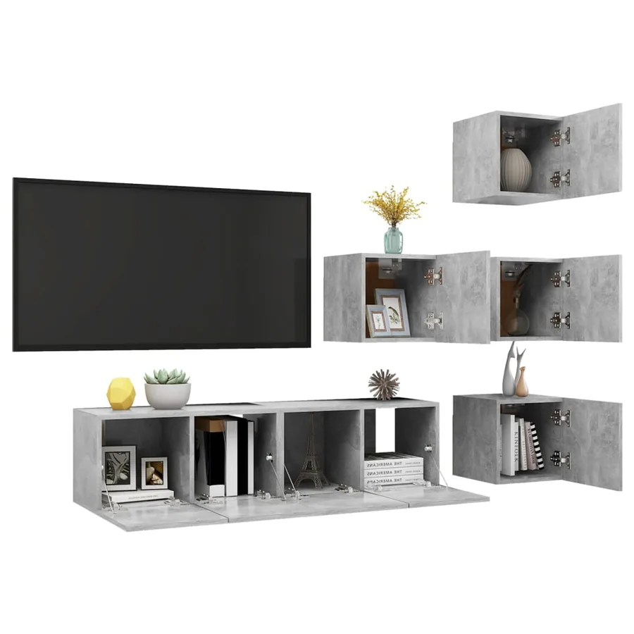 Ensemble de meubles TV 6 pcs Gris béton Bois d'ingénierie - 5