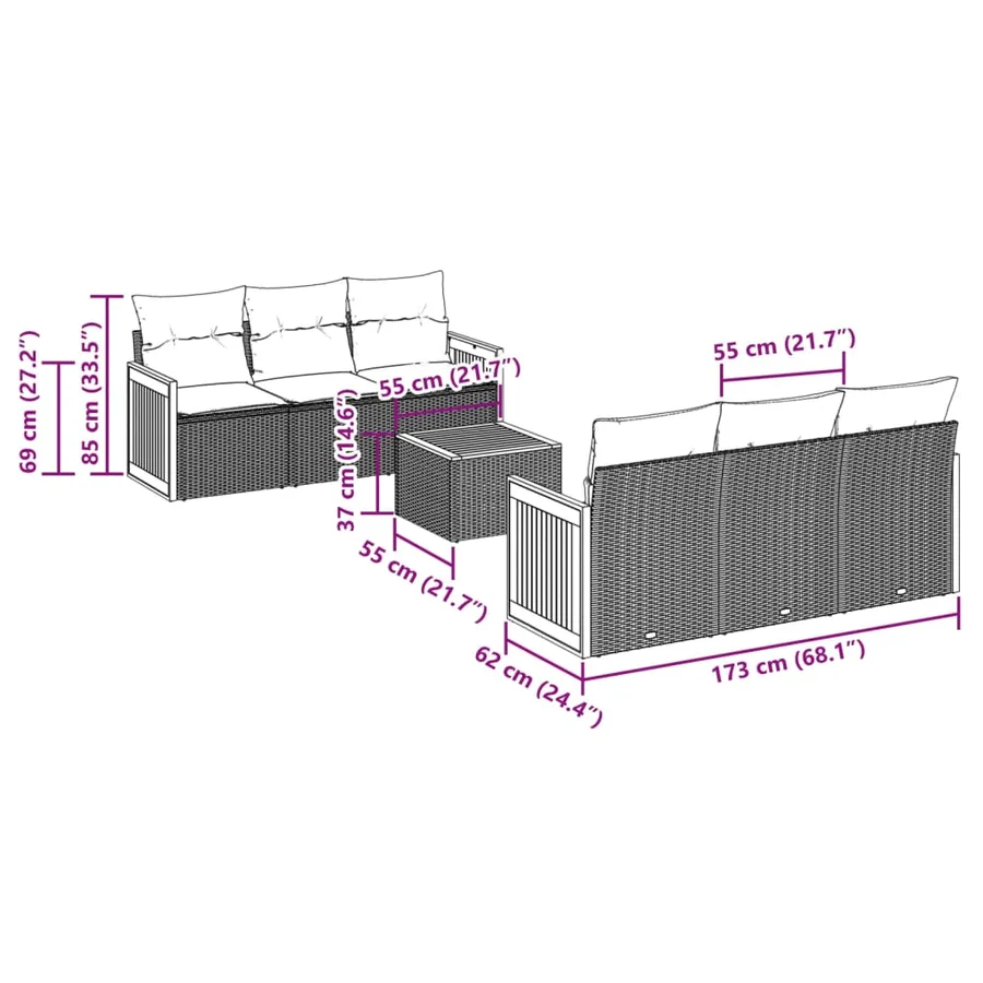 Salon de jardin avec coussins 7 pcs beige résine tressée - 7