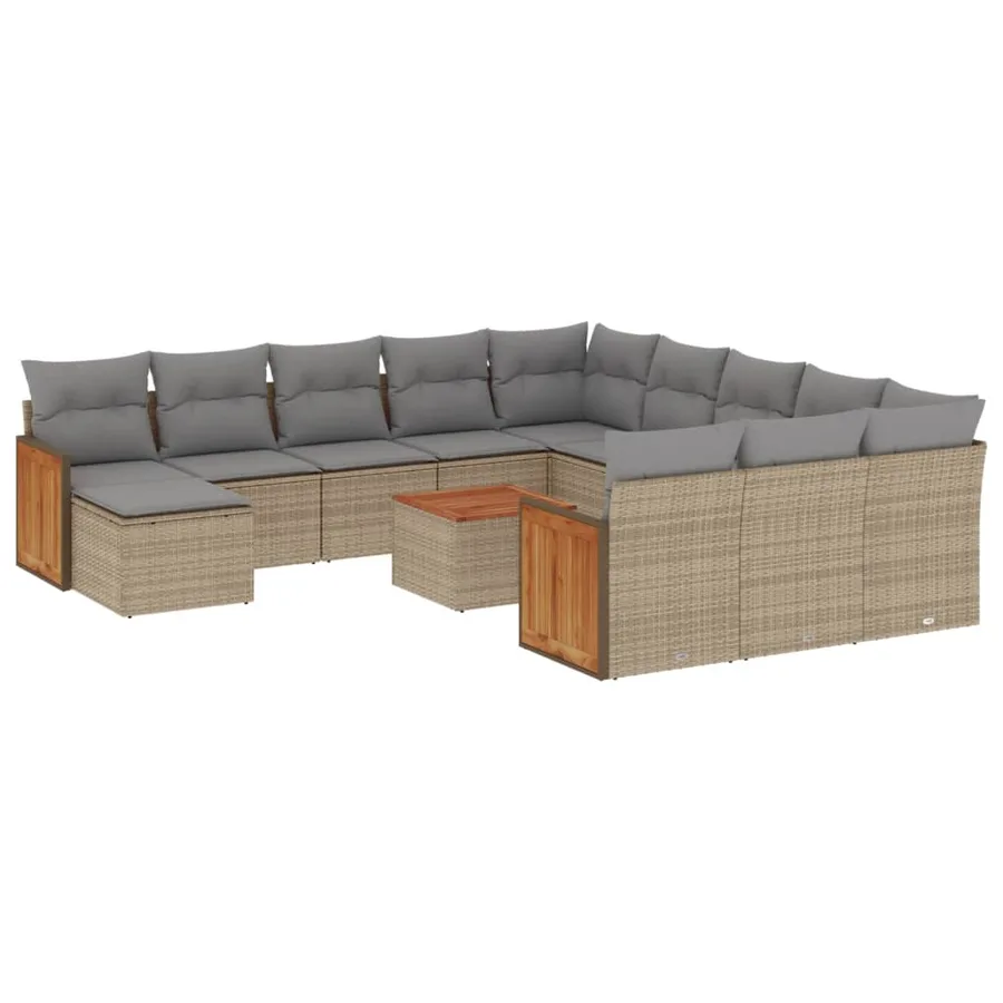 Salon de jardin avec coussins 13 pcs beige résine tressée - 2