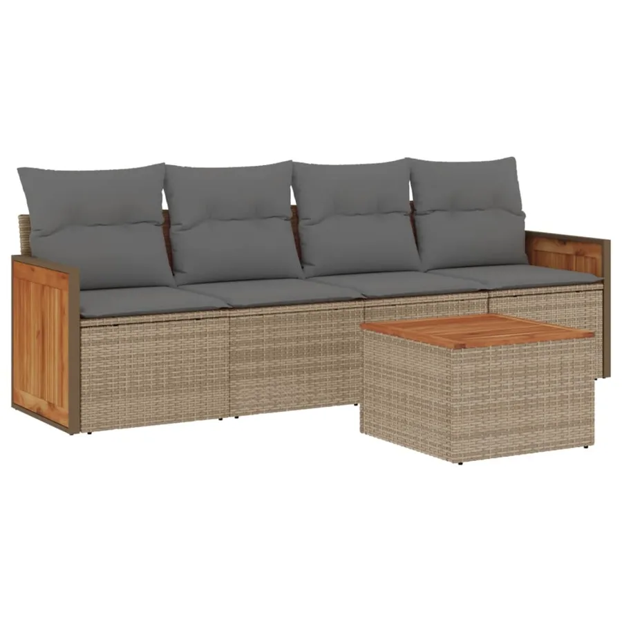Salon de jardin avec coussins 5 pcs beige résine tressée - 2