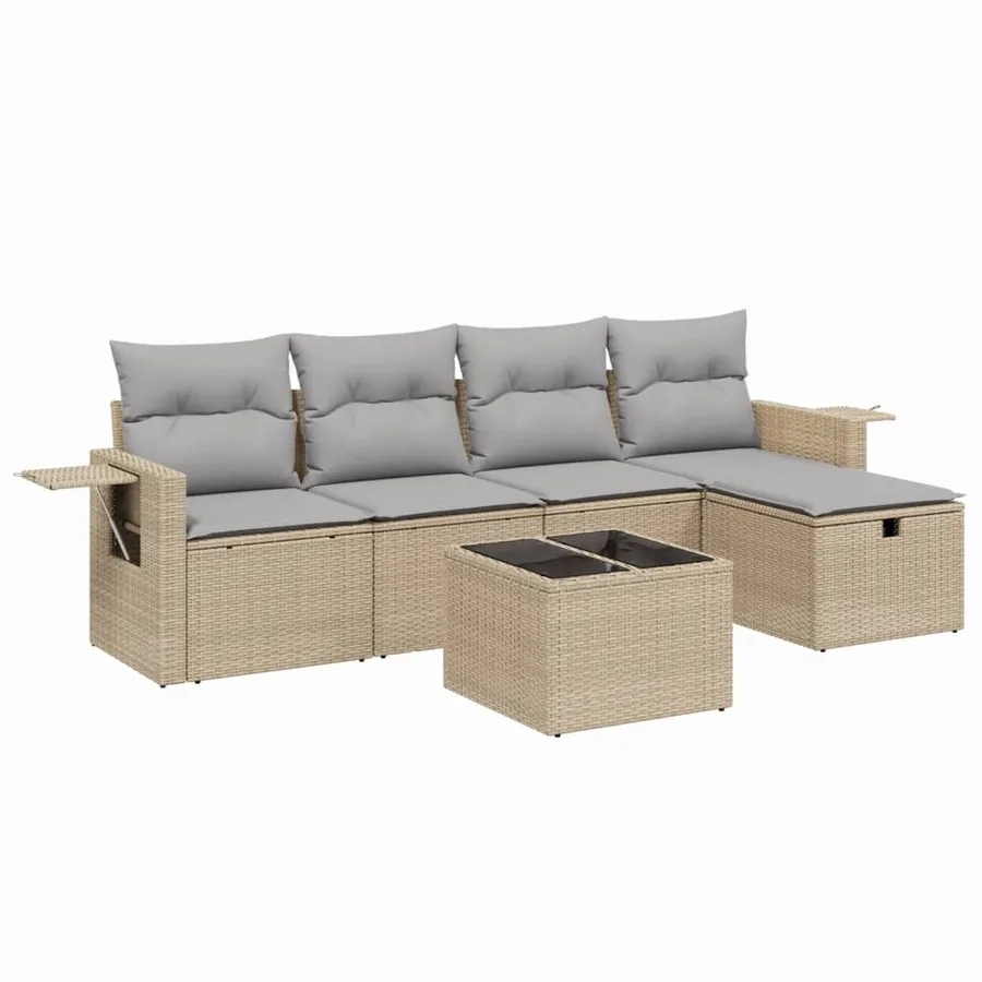 Salon de jardin avec coussins 6pcs mélange beige résine tressée - 2