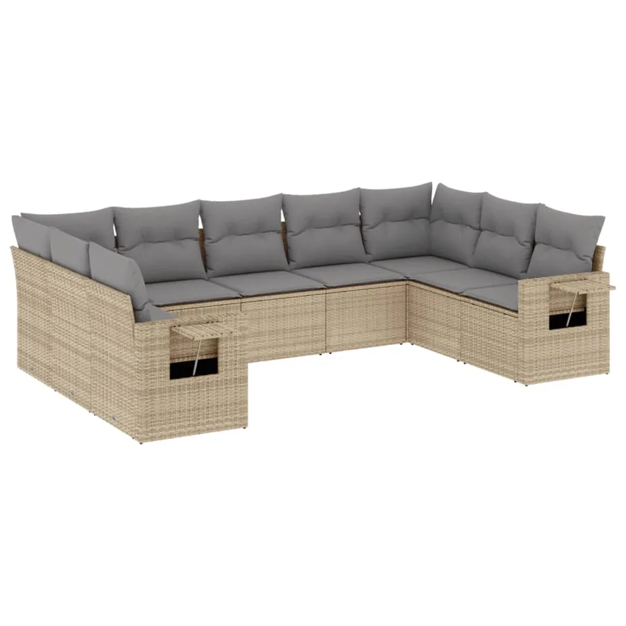 Salon de jardin avec coussins 9 pcs beige résine tressée - 2