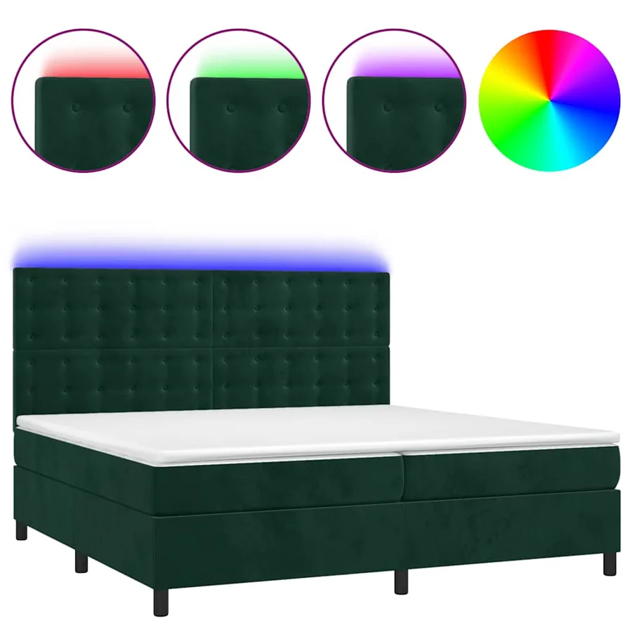 Sommier à lattes de lit matelas et LED Vert foncé 200x200 cm - 2