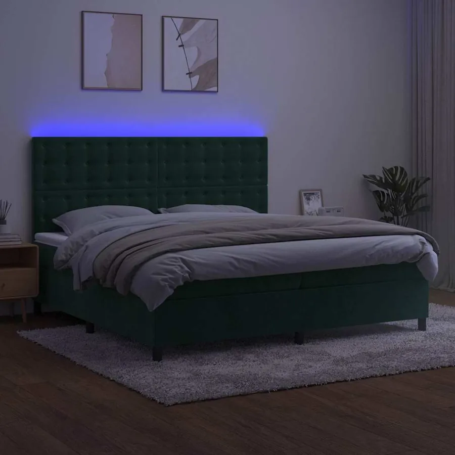 Sommier à lattes de lit matelas et LED Vert foncé 200x200 cm - 4