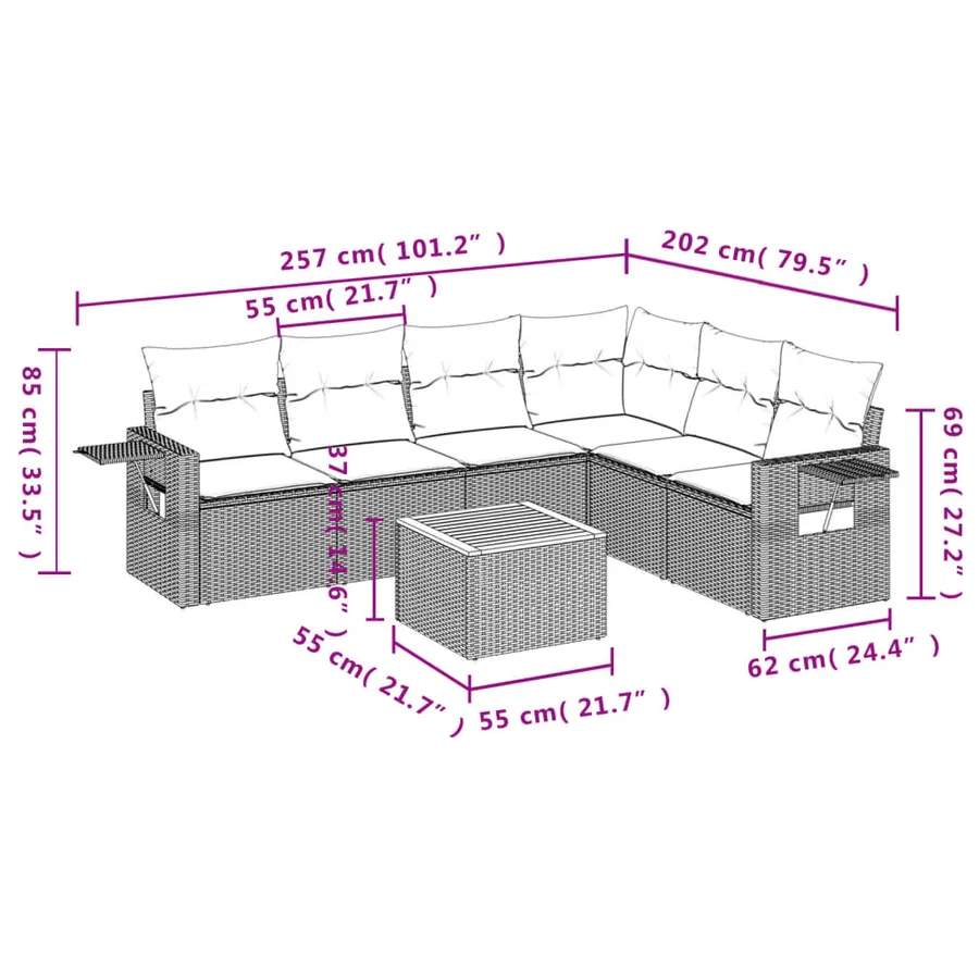 Salon de jardin avec coussins 7 pcs beige résine tressée - 9