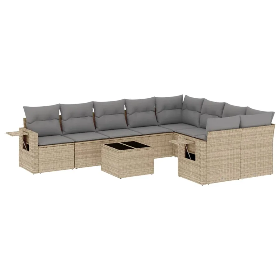 Salon de jardin avec coussins 10 pcs beige résine tressée - 2