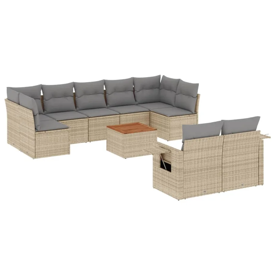 Salon de jardin avec coussins 10 pcs beige résine tressée - 2