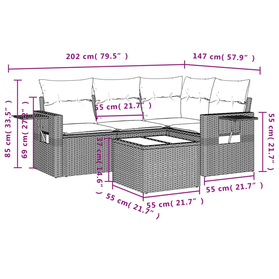 Salon de jardin avec coussins 5 pcs beige résine tressée - 9