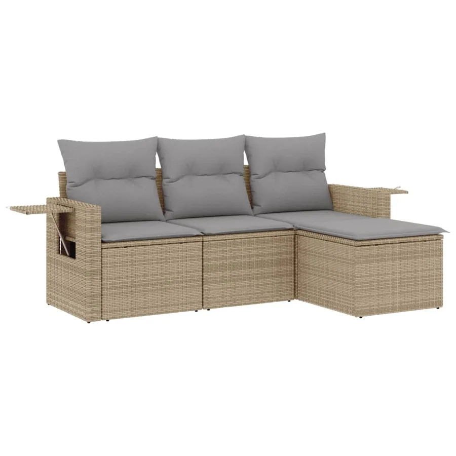 Salon de jardin avec coussins 4 pcs beige résine tressée - 2