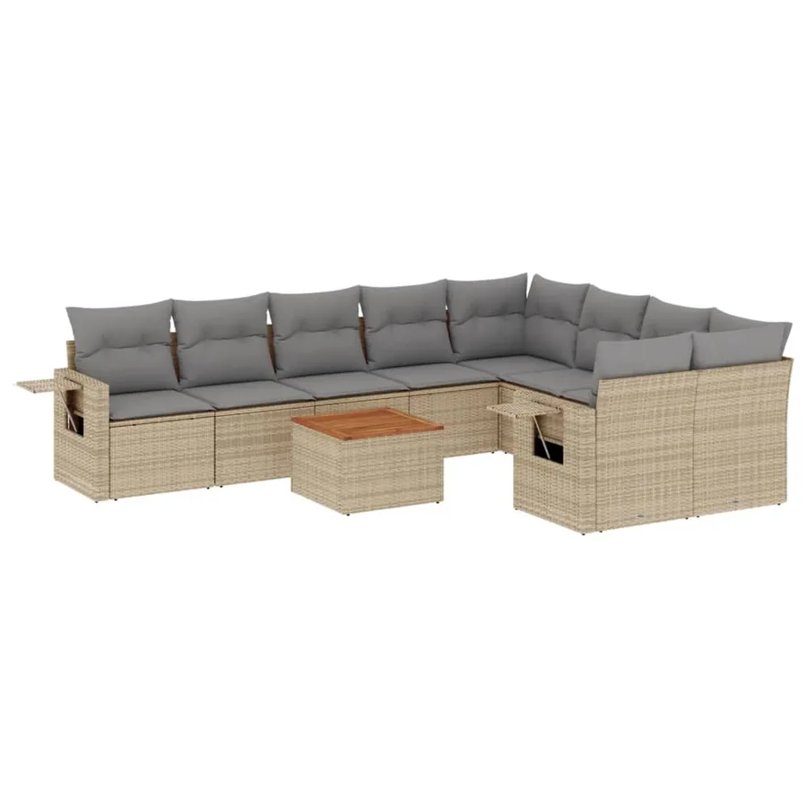 Salon de jardin avec coussins 10 pcs beige résine tressée - 2