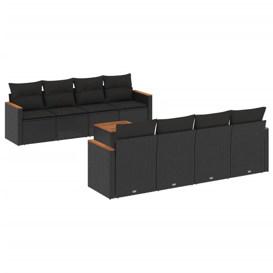 Salon de jardin 9 pcs avec coussins noir résine tressée - 2