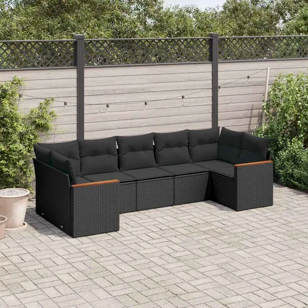 Salon de jardin 7 pcs avec coussins noir résine tressée 62 x 62 x 69 cm - 62,4 kg