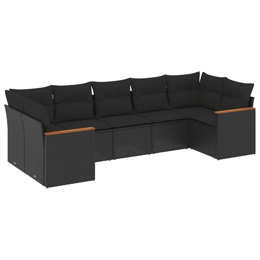 Salon de jardin 7 pcs avec coussins noir résine tressée 62 x 62 x 69 cm - 62,4 kg - 2