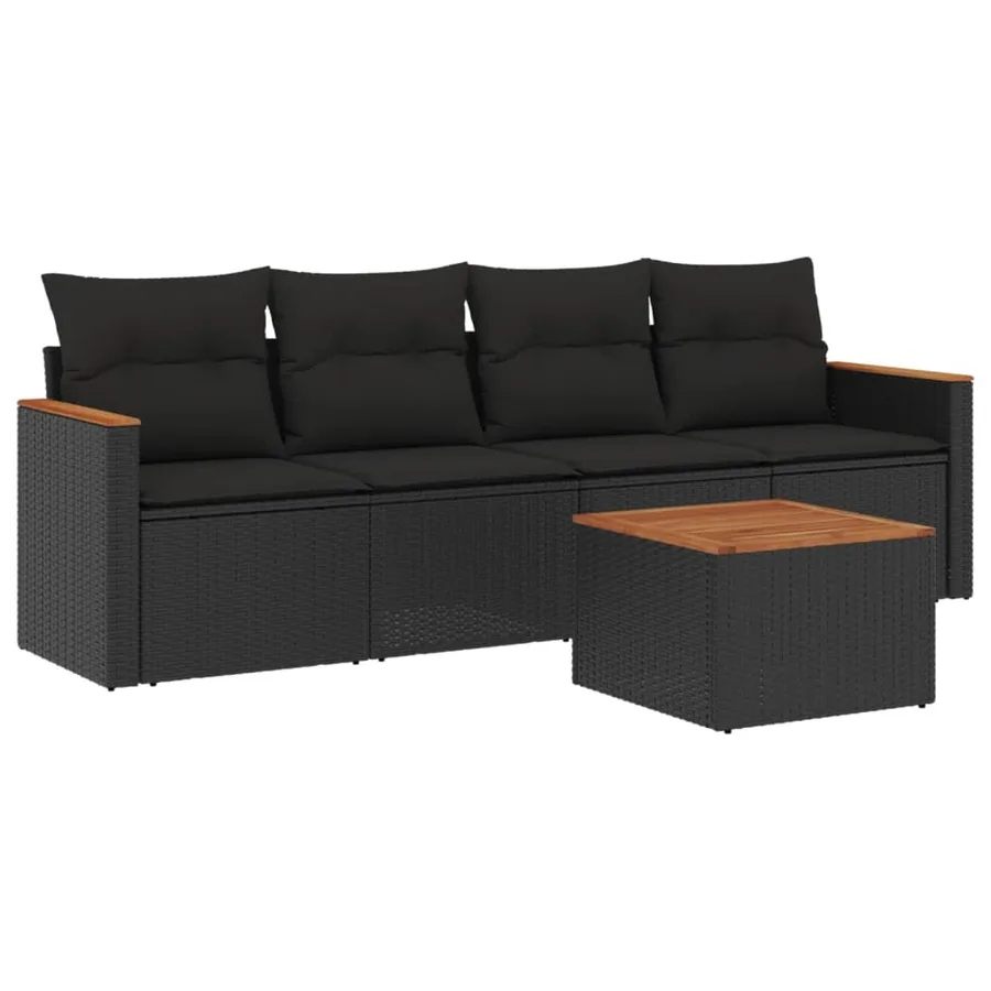 Salon de jardin 5 pcs avec coussins noir résine tressée - 2