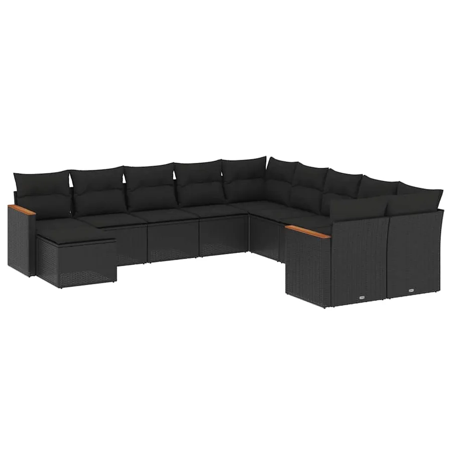 Salon de jardin 11 pcs avec coussins noir résine tressée - 2