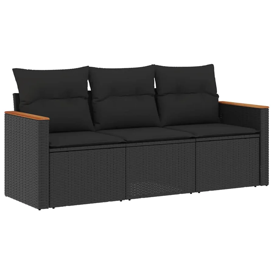 Salon de jardin 3 pcs avec coussins noir résine tressée - 2